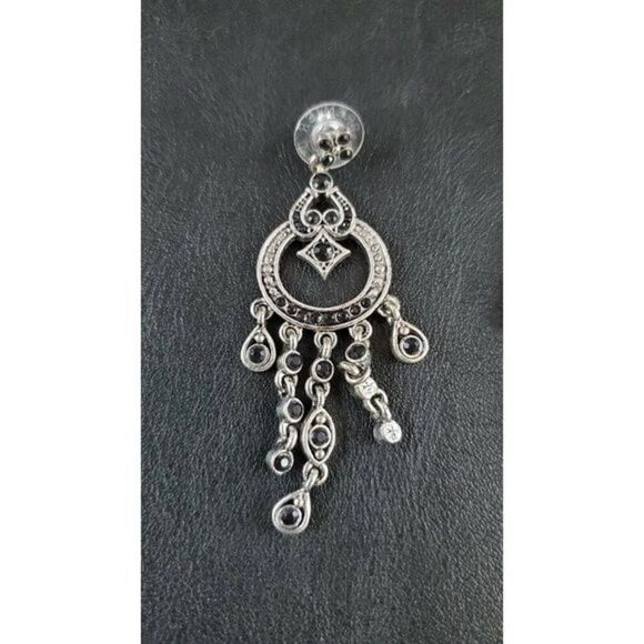 VINTAGE Jewelry MONET Silver Tone Gemstone Dangle Earrings - Picture 2 of 6